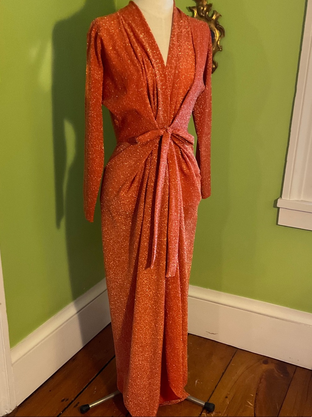 Vintage 70s/early 80s Blanche by Ray Montenero sparkling orange maxi dress